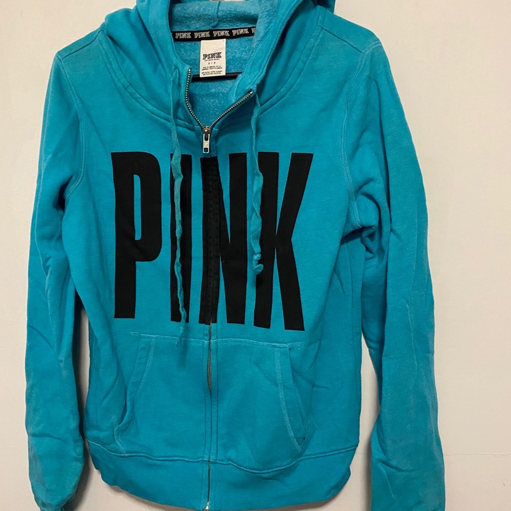 Victoria Secret Pink full zip hoodie Light Blue